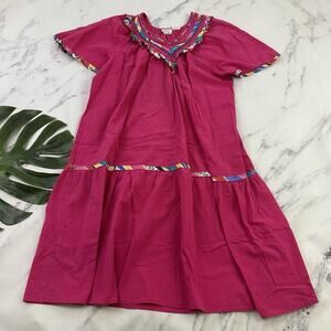 Appel Womens Vintage 80s House Dress Muumuu Size S Pink Colorful Ruffles Cotton